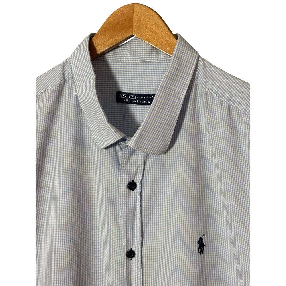 Polo Ralph Lauren Mens 3XL Blue White Gingham Slim Fit Short Sleeve Shirt - Picture 3 of 5